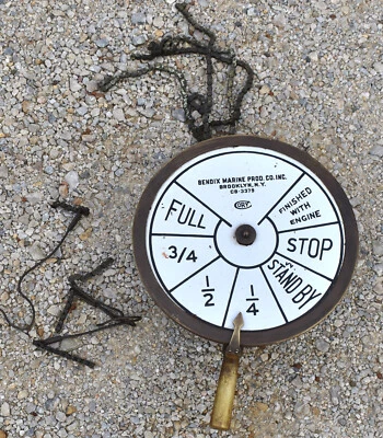 Antigua rueda telegráfica de latón Bendix marina para sala de máquinas con cara de porcelana Foto 1 de 4