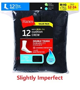 Hanes Men's BIG & TALL 6/12 paris cushion CREW socks "SLIGHTLY-IMPERFECT" - Picture 1 of 10