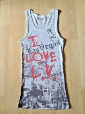 Regata LOVE AMOUR Feminina Las Vegas Nevada Cami com nervuras Branco Cinza Tamanho M G XL NOVA SEM ETIQUETAS - Imagem 1 de 4