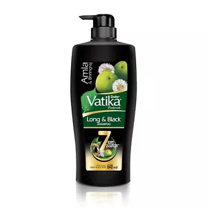 Champú largo y negro Dabur Vatika, Amla y Bhringraj para cabello negro brillante -640 ml - Imagen 1 de 7