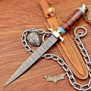 Handmade DAMASCUS STEEL KNIFE Hunting Knife BOWIE Dagger, W/SHEATH IS-2980 - Picture 1 of 10