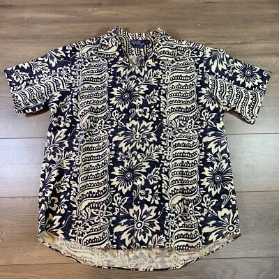 复古 Polo Ralph Lauren 男式波利尼西亚 Bonnard 衬衫海军蓝/米色 XL 特大号 — 第 1/4 张图片