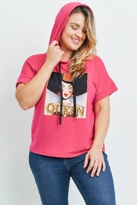 SHORT SLEEVE HOODIE TOP PLUS SIZES - Picture 1 of 4