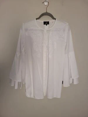 Kobi Halperin White Cotton Bell Sleeve Blouse Sz M Breathable Quiet Luxury Tunic - Image 1 of 4