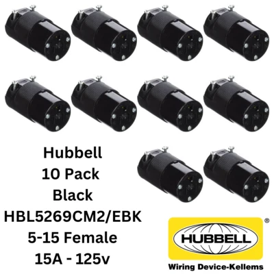 LOT 10x Hubbell HBL5269CM2/EBK AC Female Edison NEMA 5-15R Receptacle 125V BLK - Image 1 of 4