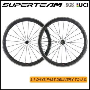 SUPERTEAM Clincher Carbon Wheelset Road Bike Alloy Brake Surface 700C Wheels - Picture 1 of 9