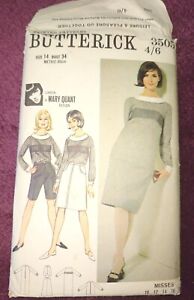 Vintage Butterick 3509 Mary Quant Sewing Pattern Dress Blouse Skirt Shorts B34" 