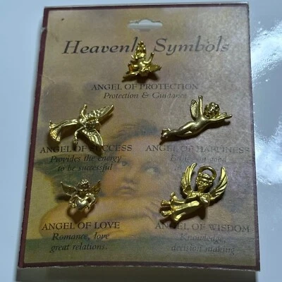Heavenly Symbols Angel Pins Set of 5 Gold Tone Lapel Pins Protection Success - Image 1 of 2