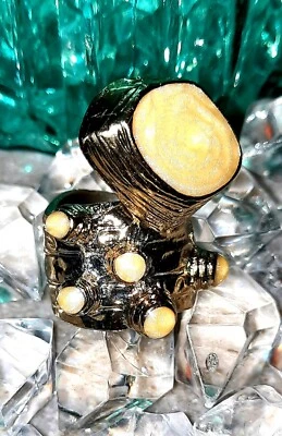 Yves Saint Laurent YSL Arty Dot Ring Gold Tone/Cream/Spiral US Size 6 1/4 RARE - Image 1 of 4