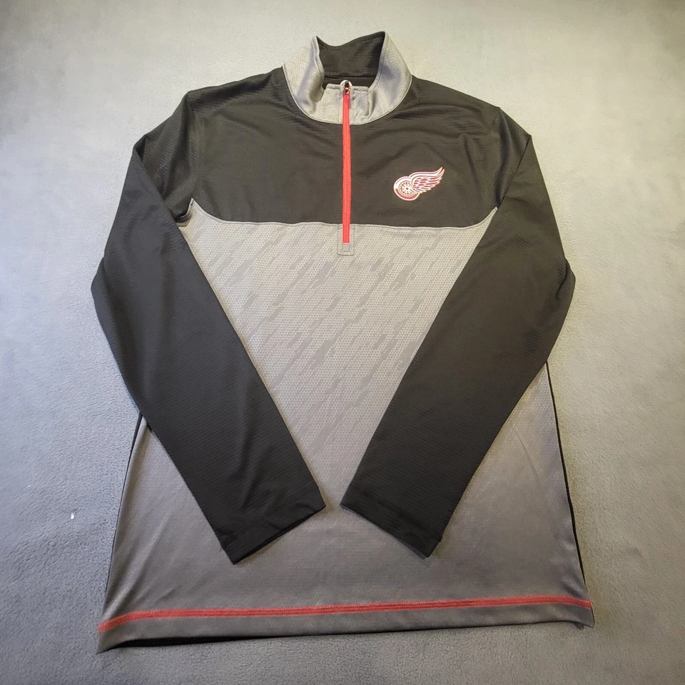 Camisa NHL Red Wings Para Hombres M Gris Negro Pullover Manga Larga Cuarto Cremallera Hockey Foto 1 de 4