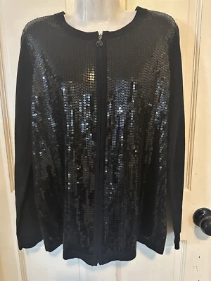 Quacker Factory Size Small Black Sequin Full Zip Cardigan Sweater - Image 1 of 4