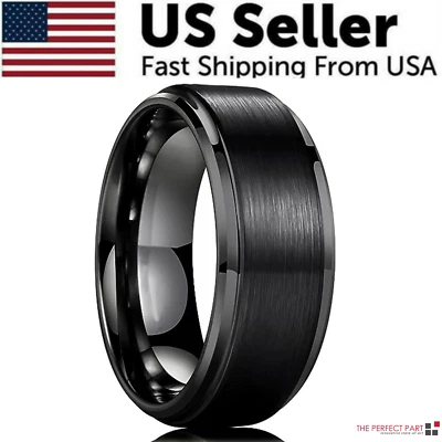 Tungsten Carbide Wedding Band Ring Brushed Silver Mens Jewelry Size 5-17 + Half - Image 1 of 4