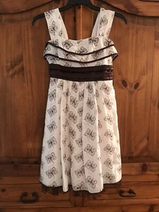 My Michelle Girls White & Brown Dress, Embroidered Butterflies Fully Lined Sz 14 - Picture 1 of 10
