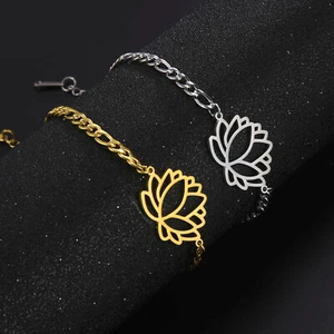 Lotus Flower Bracelet Stainless Steel Bracelet - Picture 1 of 10