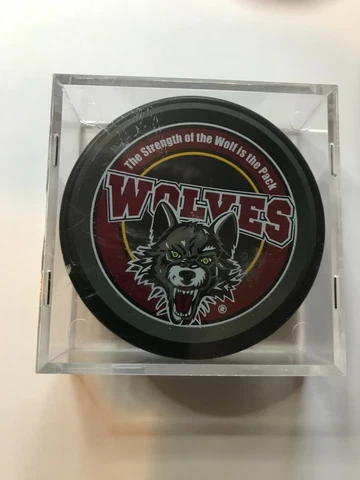 CHICAGO WOLVES HOCKEY PUCK IN DISPLAY CASE Cover