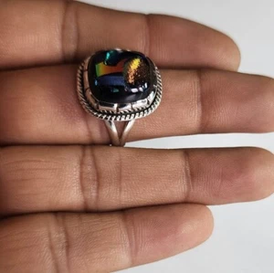 DICHROIC GLASS GEMSTONE 925 STERLING SILVER RING HANDMADE JEWELRY RING 3 TO 12 - Picture 1 of 4