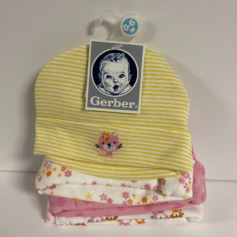 Gerber Bebé Niñas Corazones Florales Estampado Gato Sólido 0-6 Meses Rosa Algodón Sombreros Paquete de 5 Foto 1 de 4