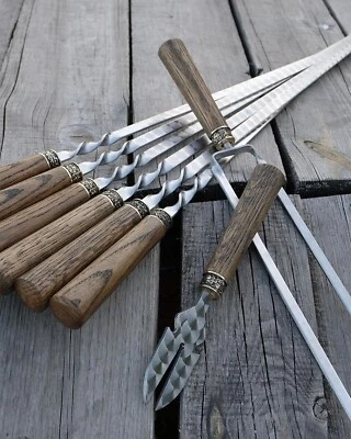 Forged handmade skewers & grill set tools leather case grill barbecue BBQ - Image 1 of 4