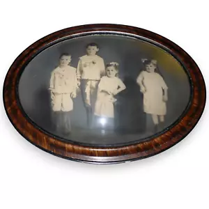 Antique Bubble Convex Glass Wood Frame Picture 19th Century Children 16 x 22 - Picture 1 of 7