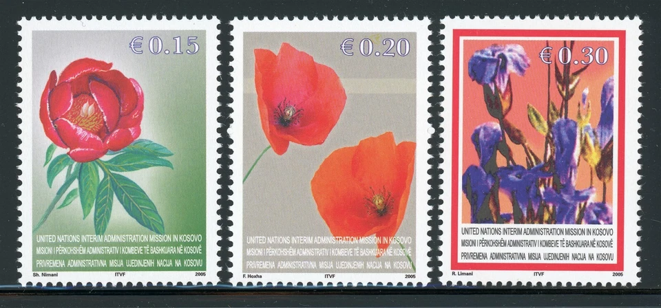 KOSOVO (Administrador de la ONU) MNH: Scott #28-30 Flores Flora Peonía 2005 CV$10+ Foto 1 de 1