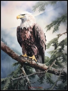 Eagle in a Tree Branch - Counted Cross Stitch Patterns - Color & BW Symbols - Picture 1 of 2