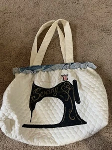 Vintage Sewing Tote bag  Organizer Bag Handmade Quilted Large Handle - Picture 1 of 4
