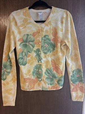 Lucky Brand De Colección Cárdigan Suéter Grande Amarillo Floral Lana Ágora Cachemira Viscosa Foto 1 de 4