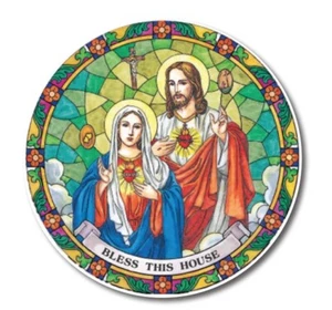 BLESS THIS HOUSE SACRED HEARTS STAINED GLASS EFFECT SUN CATCHER WINDOW STICKER - Picture 1 of 1