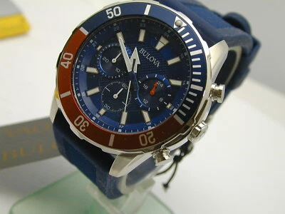 BULOVA 98A288 PEPSI БЕЗЕЛЬ ХРОНОГРАФ НОВЫЙ НЕНОШЕНЫЙ НЕИСПОЛЬЗОВАННЫЙ С ЯРЛЫКОМ, БЕЗ КОРОБКИ - Изображение 1 из 4