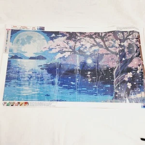 Kit Pintura Diamante Cerezo Flor y Lago Tamaño 40 X 70cm - Imagen 1 de 4