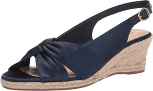Bella Vita Women's Espadrille Slingback Wedge Sandal Thai Silk Fabric Navy SZ 12 - Picture 1 of 8