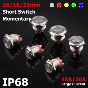 LED Short Push Button Switch Momentary Self Reset On/Off Waterproof 3-220V Metal - Picture 1 of 20