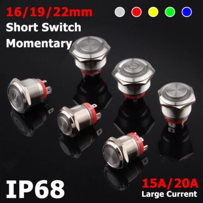 LED Short Push Button Switch Momentary Self Reset On/Off Waterproof 3-220V Metal - Image 1 of 4