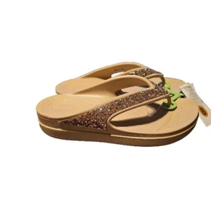 Infradito donna Crocs Sloane glitter taglia 8W marrone/oro zeppa comoda 207665 - Foto 1 di 4