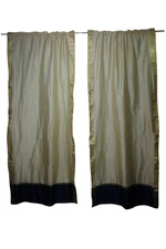2 Panels Indian Silk Sari Curtains Door Draperies White Living Room Decor 96X44
