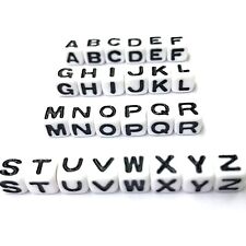 500 White with Black Alphabet Letter Acrylic Cube Beads 6X6mm Jewelry Making