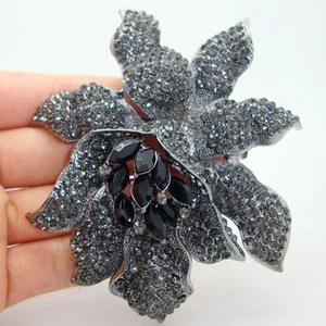Classic black crystal rhinestone Large flowers orchid brooch pins woman jewelry