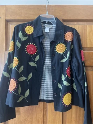 COLDWATER CREEK NWOT M SUNFLOWERS JACKET BEADED AND EMBROIDERED FULLY LINED - Image 1 of 4