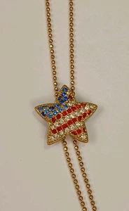 Patriotic American Flag Star Slider Necklace W/Red White Blue Gemstones Dangles - Picture 1 of 7