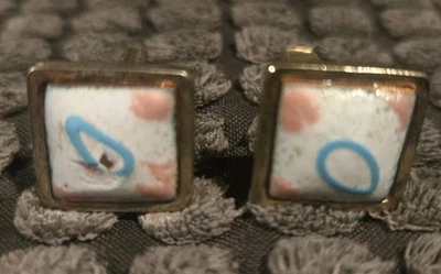 Vintage Cufflinks Enamel Abstract Gold Art Men's Formal Wear Patent 2472958 - Image 1 of 2