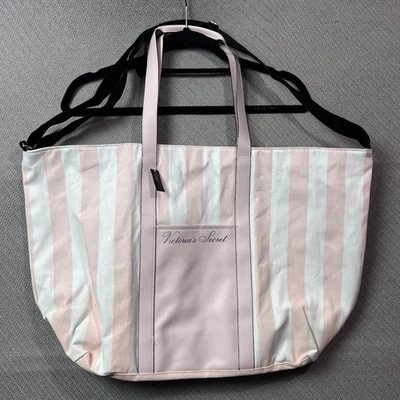 NWT Victoria Secret Tote Bag Limited Edition Pink Striped Large Weekender Beach - Image 1 of 4