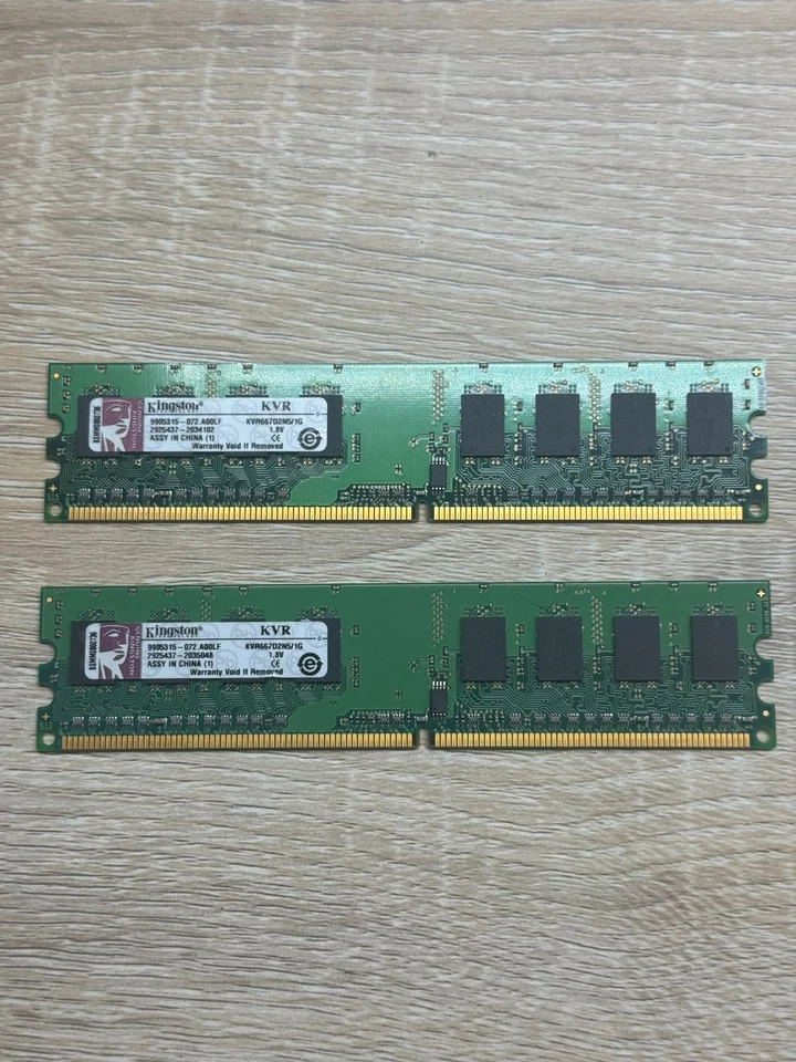 2X KINGSTON KVR667D2N5/1G (2 X 1GB) PC2-5300 DDR2 RAM  - Image 1 of 1