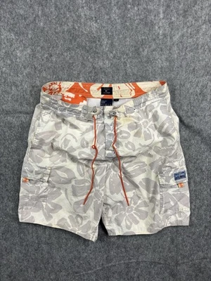 Tommy Hilfiger Mens White/Gray/Orange Swimwear Trunk Floral Athletic Size Medium - Image 1 of 4