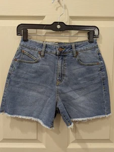 Volcom Women's Shortie Shorts Mid-Rise Stretch Jeans Size 25 Blue Denim - Picture 1 of 8