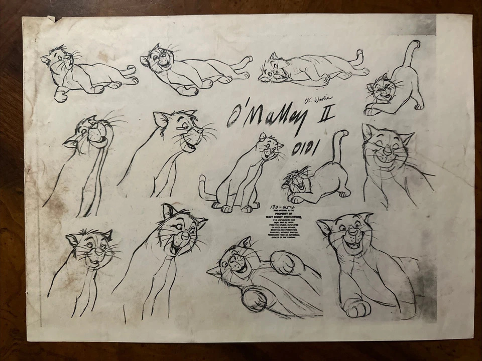 Animación WALT DISNEY Los Aristocatos HOJA MODELO ORIGINAL Thomas O’Malley II Foto 1 de 1