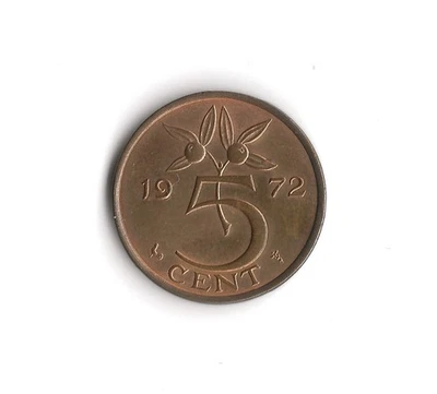 1972 Holanda - 5 centavos - 917 - Bronze - 3,5 g - Imagem 1 de 2