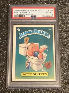 PSA 6 EX-MT 1985 Garbage Pail Kids Potty Scotty #14a Glossy OS1 STICKER CARD - Picture 1 of 3