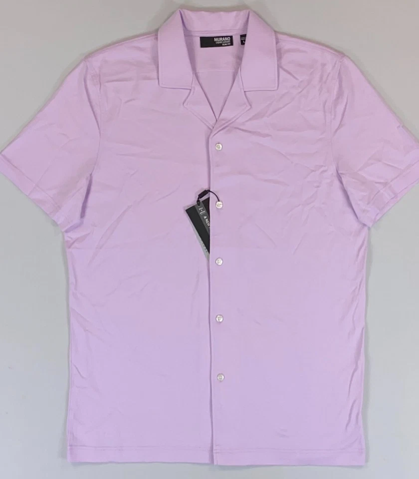 Camisa MURANO Suave Lila Púrpura Líquida Lujo Manga Corta Botón Frontal DELGADA XL Foto 1 de 1