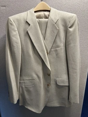 Vtg 70’s Gino Men's 3 Piece Suit Tan / Beige Pinstripe Jacket/Pants/Vest - Image 1 of 4