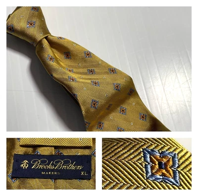 Corbata Brooks Brothers Oro Amarillo Espiga Tejida Jacquard Seda EE. UU. XL Larga Foto 1 de 4